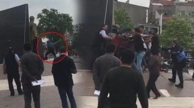 Atatürk anıtına baltayla saldıran şahsa linç girişimi!
