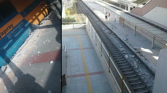 İzmir’de akıl almaz kaza: Yük treni durağa daldı!