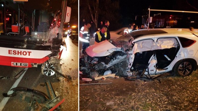 İzmir de korkunç kaza: Belediye otobüsü ile otomobil çarpıştı...