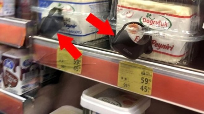 Süpermarkette peynire alarm kilidi iddiası!