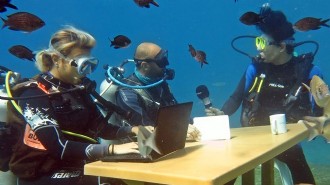 Fethiye'de dalgıçlardan su altında toplantı