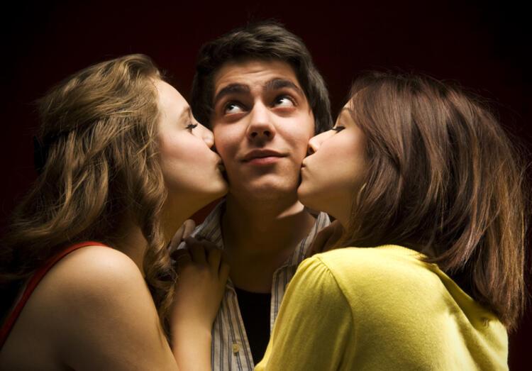 Threesome 1. Beautiful girl and Lucky boy. Lucky boy picture.
