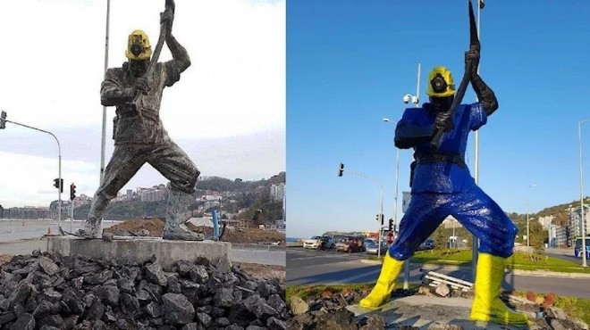 Belediye başkanı  ihya ettik  dedi... Madenci heykeline yağlı boya!