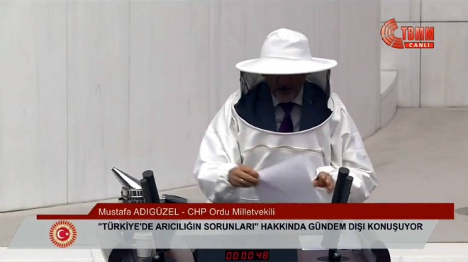 CHP li Adıgüzel, Meclis kürsüsüne arıcı kıyafetiyle çıktı