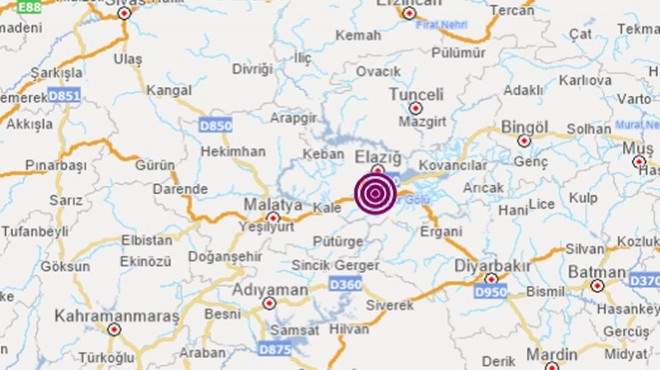 Elazığ da 5.3 büyüklüğünde deprem!