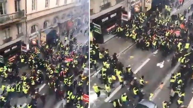 Fransa da sarı yelekliler birbiriyle çatıştı!