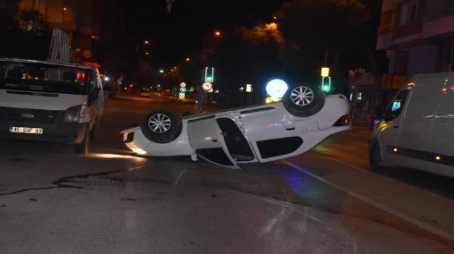 İzmir de kaza: Önce çarptı, sonra takla attı!