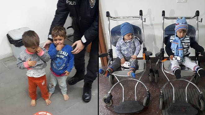 Sokakta ayakkabısız dolaşan iki çocuğa polis sahip çıktı